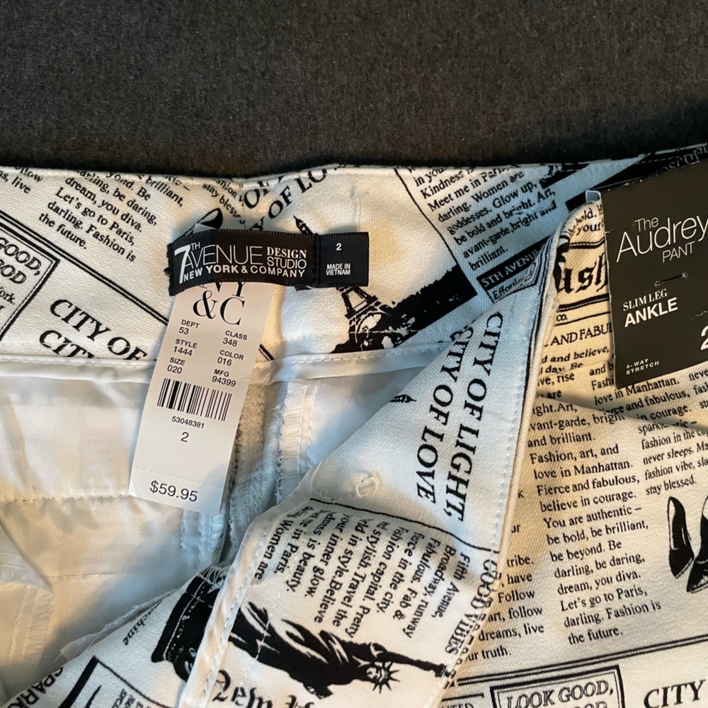 New York and Co newspaper print pants